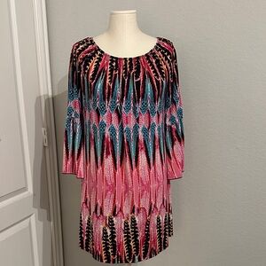 By Together Pink and Blue Feather Pattern Top